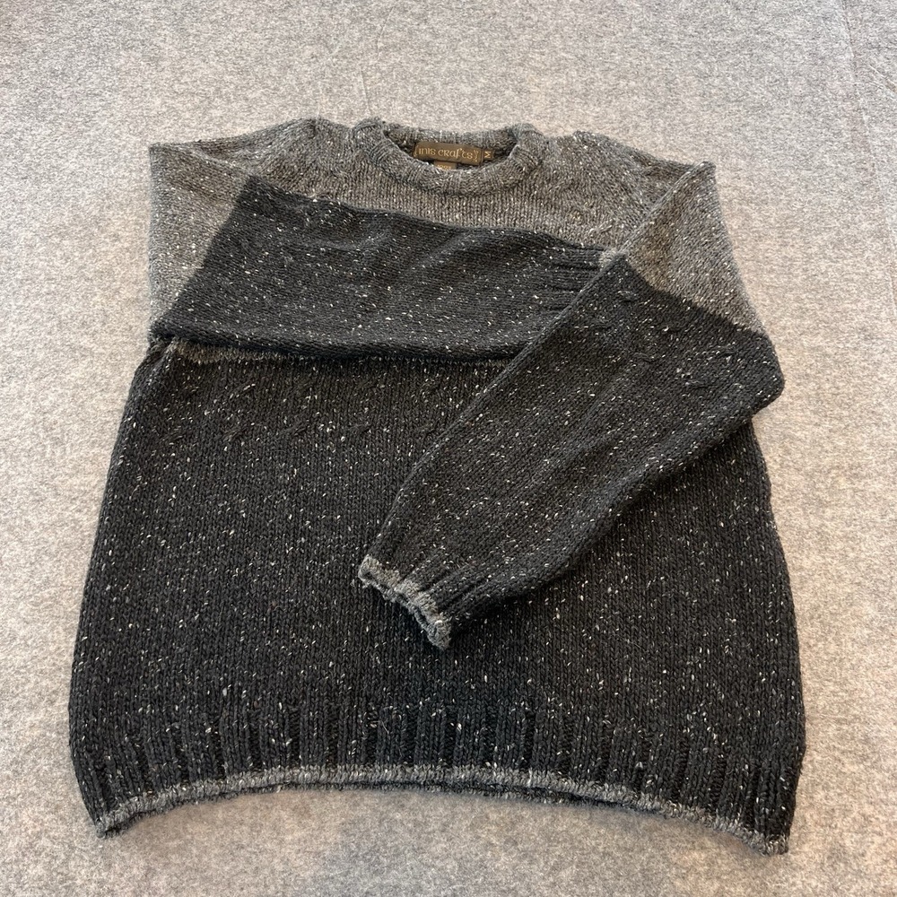 Inis Crafts 100% Wool Men's Fisherman Sweater Size M Two Tone Gray